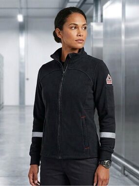 Bulwark FR Jacket Women's XS Black Fleece CAT 2 NFPA 2112 Reflective Workwear